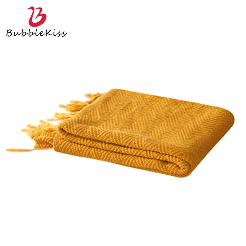 

Bubble Kiss New Nordic Solid Color Thread Blanket Knitted Living Room Sofa Blanket Customize Travel Blanket 100% Cotton Blanket
