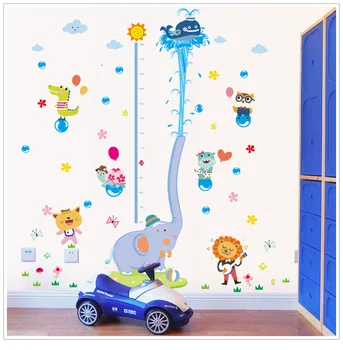 

Big Size(165cm*192cm) NEW Cartoon Wall Stickers Large Spray Water Elephant Music Animals Height Ruler Measure for Kids Room