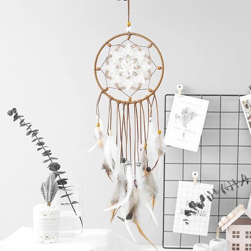 Vintage Circular Dreamcatchers Retro Feather Decoration For Car Wall Hanging Dream Catcher Net With Feathers Wall Hanging Decor
