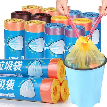 

1roll 19pcs Kitchen Drawstring Trash Bag Home Kitchen Garbage Bags Rubbish Bags Bedroom Toilet Office Cleaning Plastic Trash Bag
