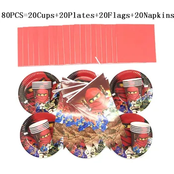 

50Pcs/80Pcs Legoing Ninjago Disposable Tableware Sets Cups Plate Napkin Flag Baby Shower Kid Birthday Banner Decoration Supplies