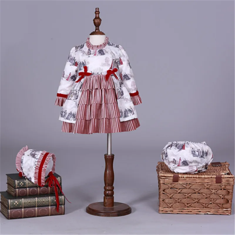 3 шт., рождественские бархатные платья с бантом для девочек, испанские платья детское роскошное вечернее платье Лолита, Дворцовый стиль, зимнее платье детская одежда - Цвет: as picture