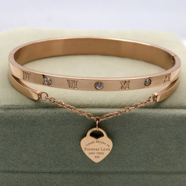 Design Luxury Brand Bracelet Women Hanging Heart Label Forever Love Pulseira Titanium steel Bangle Bracelets For