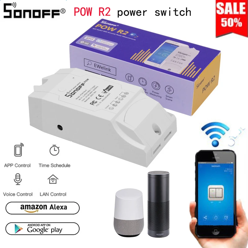 Беспроводной WiFi Умный домашний переключатель Sonoff POW R2 для Alexa Google Home выключатель
