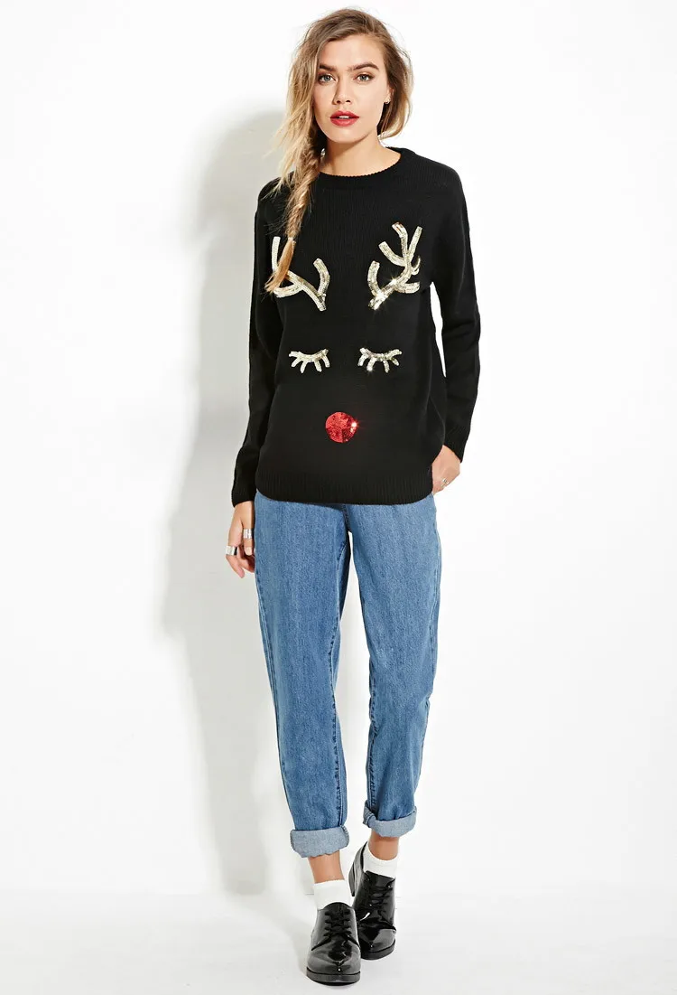 Некрасивый Рождественский свитер Mujer подарок Санта эльф Забавный пуловер женские футболки и свитера Топы Осенняя Корейская зимняя одежда - Цвет: Deer