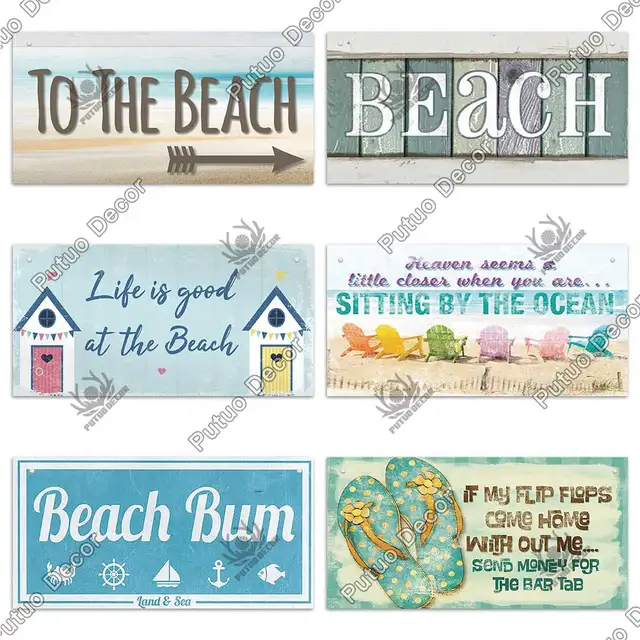 Putuo Decor Beach Signs Hanging Plaque Summer Wood Wall Plaque Wooden Signs for Beach House Decoration Bar Beach Tent Decor 4