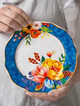 

Personality Plant Flowers Irregular Ceramic Plate Western Steak Salad Dessert Cake Sushi Home Kitchen Storage Decoration Plate