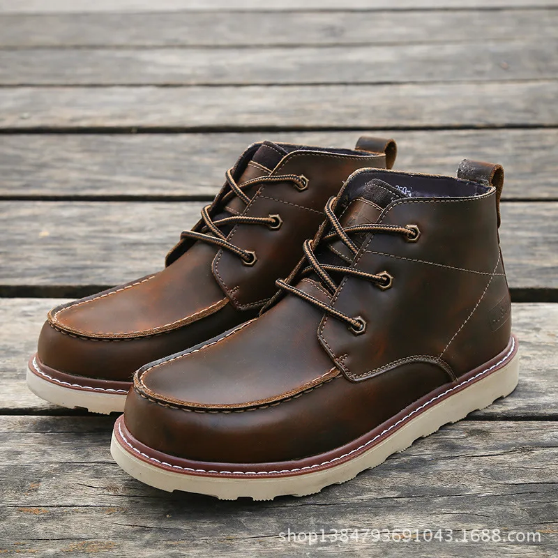 

2018 Autumn New Style Martin Boots Men's plus Wool Mid-top England round-Toe Men's Boots Desert Boots Casual Cotton-padded Shoes