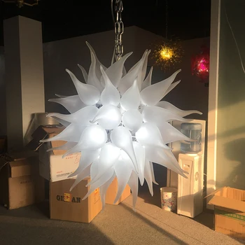 

Modern Frosted White Wedding Bar Home Decorative LED Light Source Hand Blown Glass Chandelier Lighting