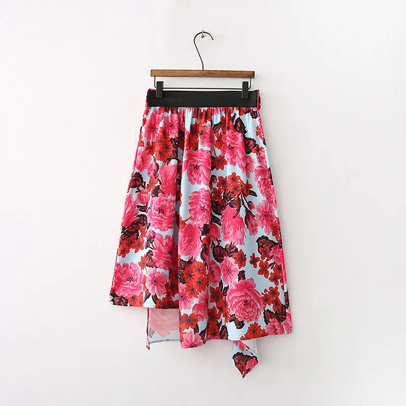 

2019 Summer New Style Victorian Hong Kong Style Printed Irregular Skirt Feminine Elegant Medium-length Dress