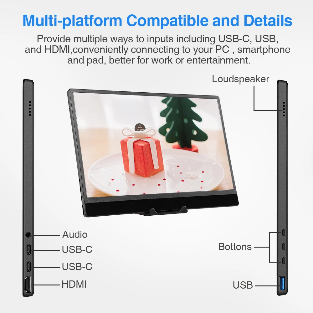 EYOYO EM13R Portable Monitor 13.3? LED USB Type C Hdmi gaming monitor ips HDR 1080p FHD display for PS4 Laptop Phone Xbox Switch