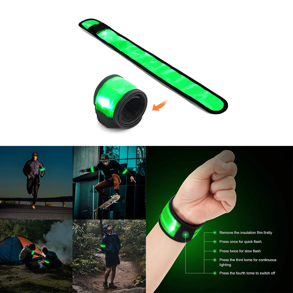 Glowing Wrist Flashing Reflective Safety Slap Light Up LED Armband Glow Sports Night Running Cycling Outdoor Exercise Activities