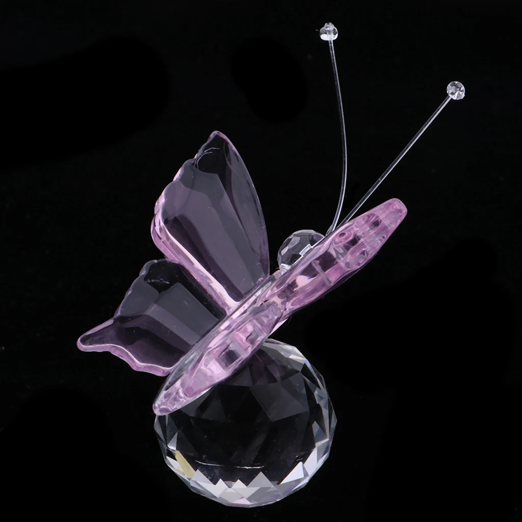 Crystal Flying Butterfly with Ball Base Figurine Cut Glass Ornament Statue