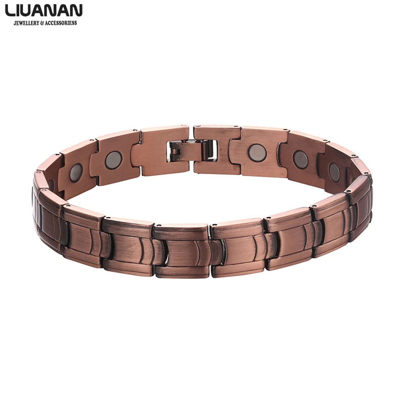 Коричневый магнитный браслет для мужчин нержавеющая сталь Энергия магнит из Германия Здоровье браслеты 15 мм Мужская цепочка на руку для женщин