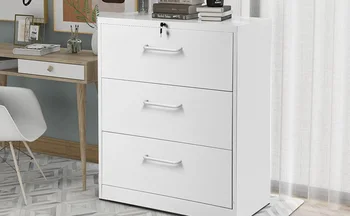 

Black and White 3 Drawer Office Desk File Cabinet Horizontal File Cabinet Anti-tilt Structure Storage Bag File File Storage Box