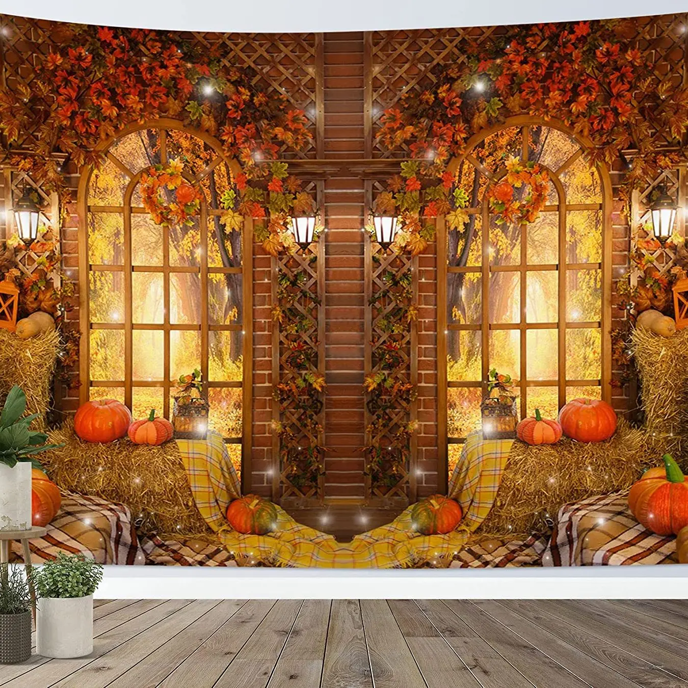  Tapiz de pared de otoño, bosque de otoño cubierto con hojas de  árbol de arce caducifolios secos románticos otoño temporada tapiz de pared, tapiz  decorativo para colgar en la pared para