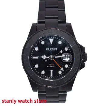 

Sapphire glass Parnis 40mm black dial luminous marks PVD coated case GMT function ceramic bezel automatic movement men's watch