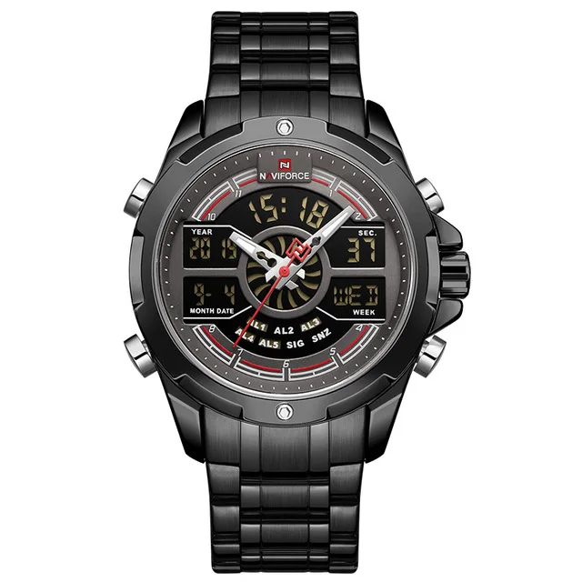 black red NAVIFORCE Men's Watches Luxury Brand Men Sports Quartz Blue Watch Men Stainless Steel Digital Clock Waterproof Relogio Masculino - Цвет: black red