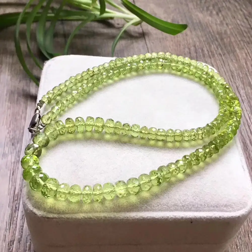 

5.5mm Natural Olivine Peridot Necklaces Woman Lady Clear Faced Marquise Beads Fashion Link Chain Necklace AAAAA