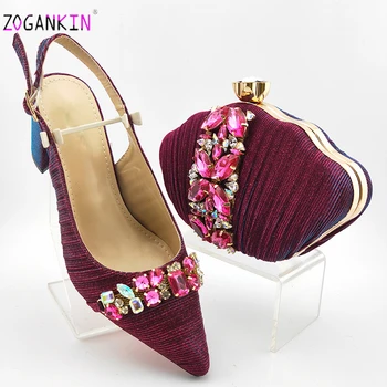 

Wedding Dress Mature Magenta Shoes And Bag To Match Set Italian High Heels Party Shoes And Bag Set For Royal Party