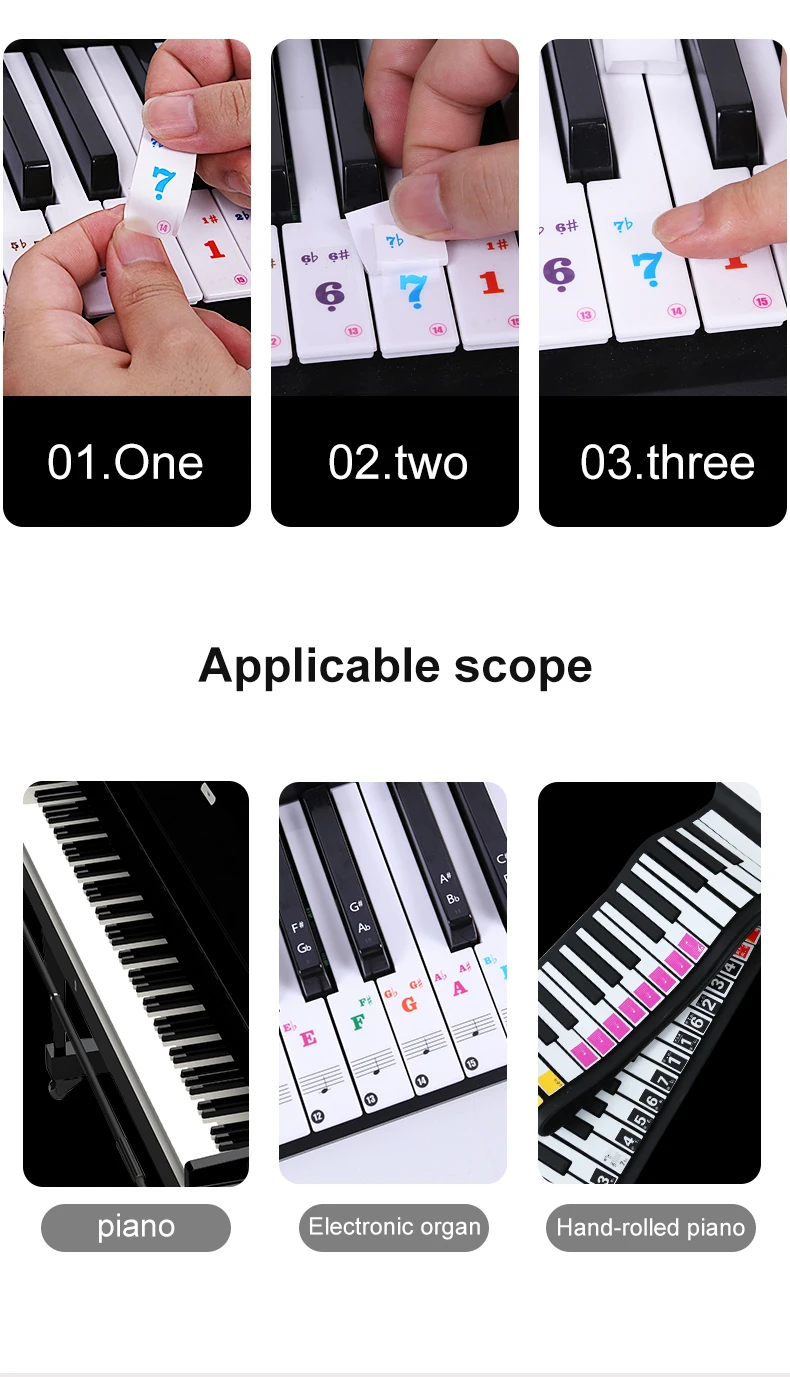 Color piano stickers 49/54/61/88 Keys Without leaving glue Not to hurt the piano Beginner piano Learn musical notes