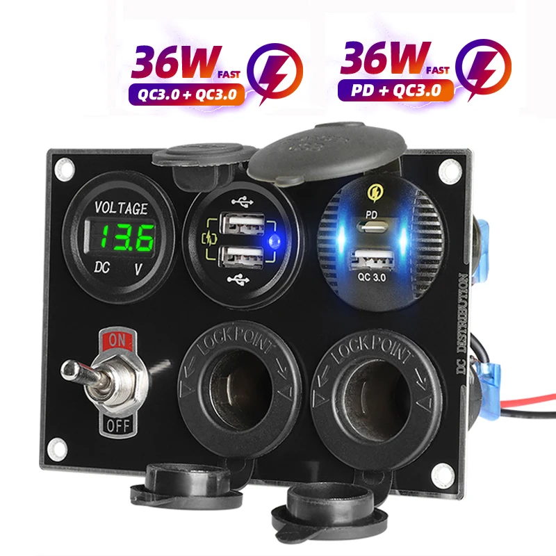 유형 C 자동차 전압계 자동차 소켓 3.0의 담배 라이터 용 12V Usb 빠른 충전기 QC 플러그 어댑터 변환기 PC 전원 버튼