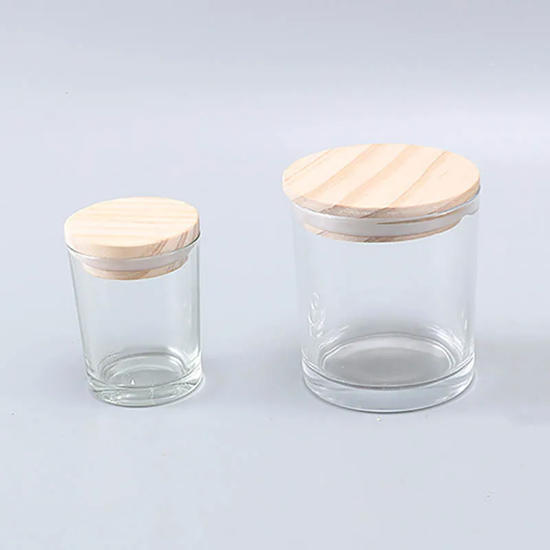 Aromaterapia szklany świecznik z drewniana pokrywa matowy czarny pojemnik na wosk świecznik do wystroju domu DIY świece podejmowania puste słoiki