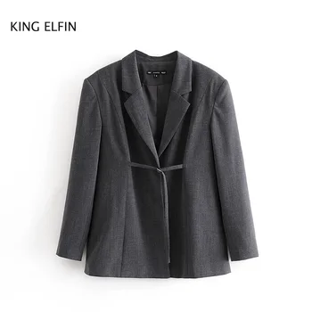 

KING ELFIN ashion Za suit women 2020 summer casual loose lace up elegant black blazer female