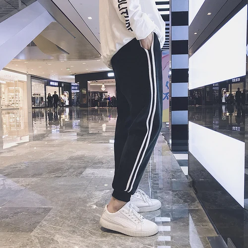 Liketkit, зимние спортивные штаны, мужские,, в полоску, золотые, бархатные, свободные, толстые, теплые, шаровары, мужские, повседневные, уличная одежда, штаны для бега - Цвет: Черный