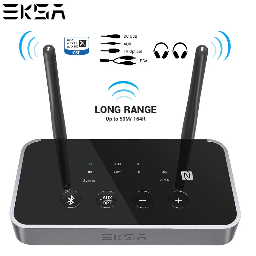 EKSA 3 в 1 Bluetooth 5 0 передатчик приемник NFC 164ft длинный диапазон мм аудио адаптер для ТВ