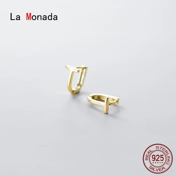 

La Monada T Minimalist Woman Hoop Earrings Silver 925 Fine Jewelry 925 Sterling Silver Earrings For Women Hoops Short Geometry