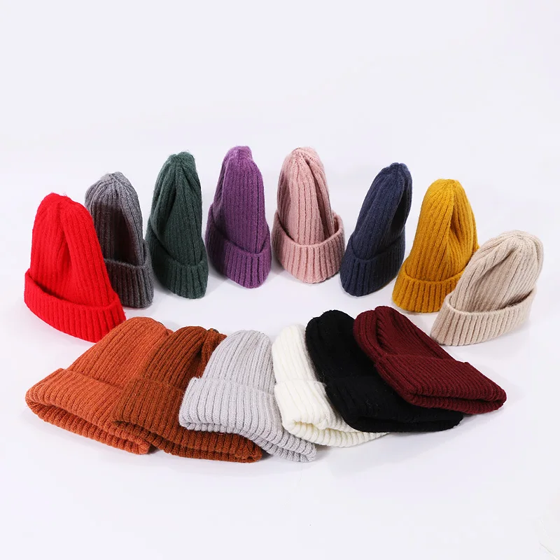 Winrter Cotton Skullies Beanies Baby Hat Knitted Children Hats For Girls Boys Warm Cap Solid Warm Wool Cap For Kids Hat Beanies