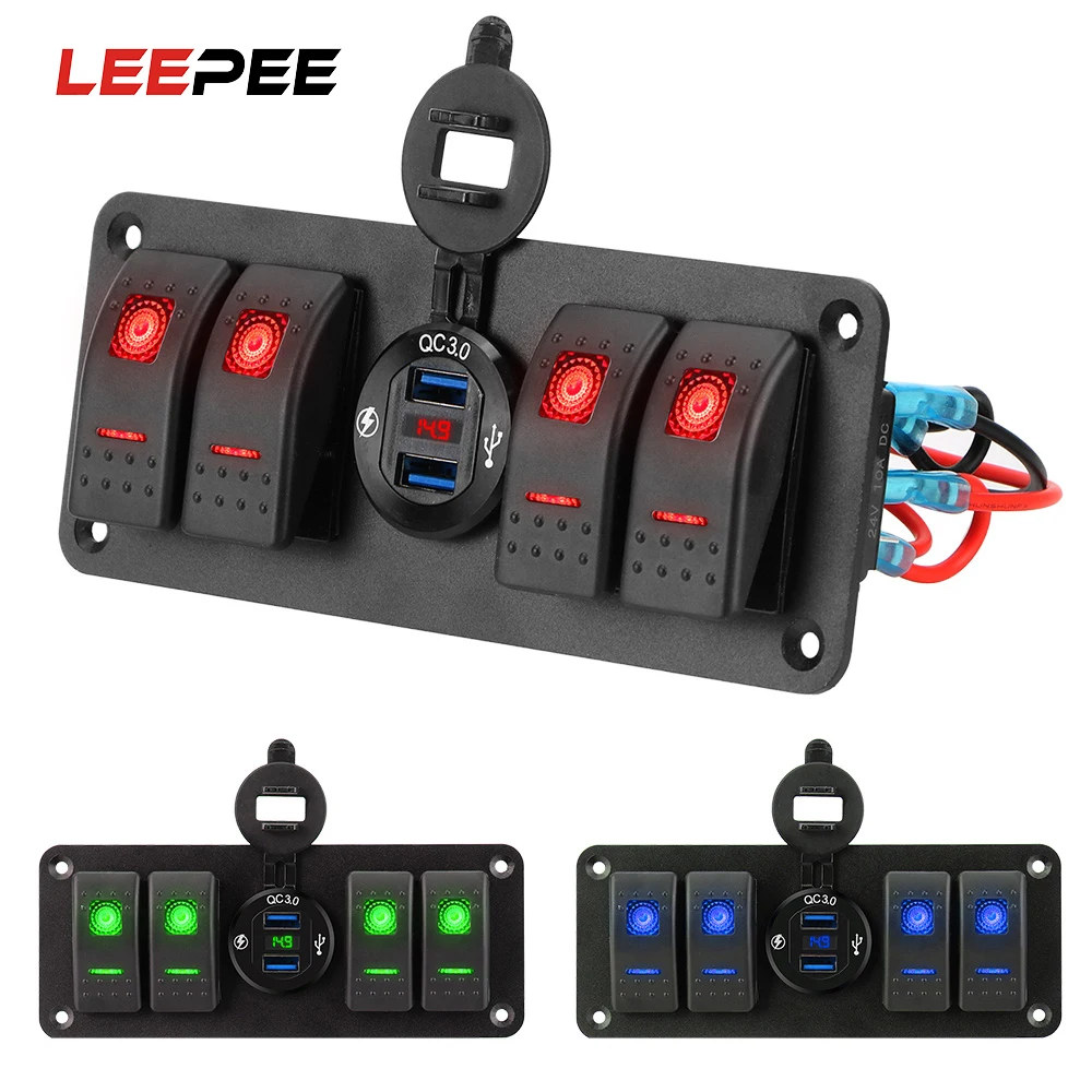 LEEPEE 4 Gang Водонепроницаемый 12 ~ 24V цепь Управление морской кулисный переключатель