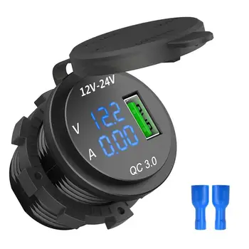

12-24V QC 3.0 Quick Charge 5V 3A LED Display waterproof and dustproof USB Charger Voltmeter for Car Boat Motorcycle
