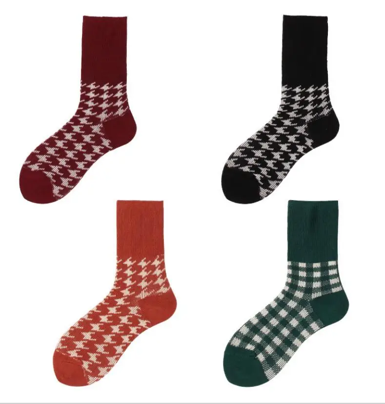 Высокое качество, женские мягкие пушистые носки из 100 хлопка, клетчатые розовые носки, женские носки, веселые забавные носки, пот, дезодорант