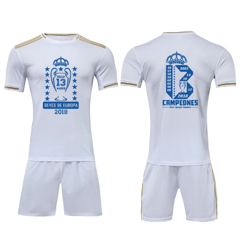 

Diy hala madrid 13 champions Two Pieces Men kids real T-Shirt Top Quality Short Sleeve T shirt for ronaldo bale hazard fans gift