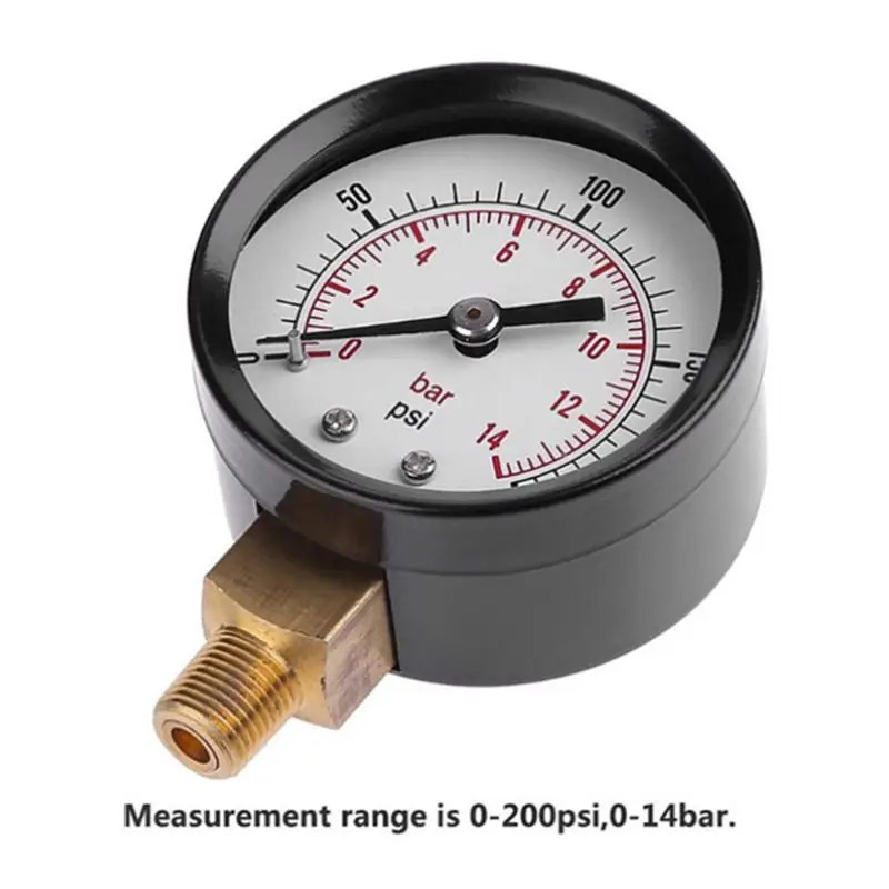 Аквариумный манометр для воды, 0-14Bar 0-200 Psi, нижнее Крепление 1/" NPT