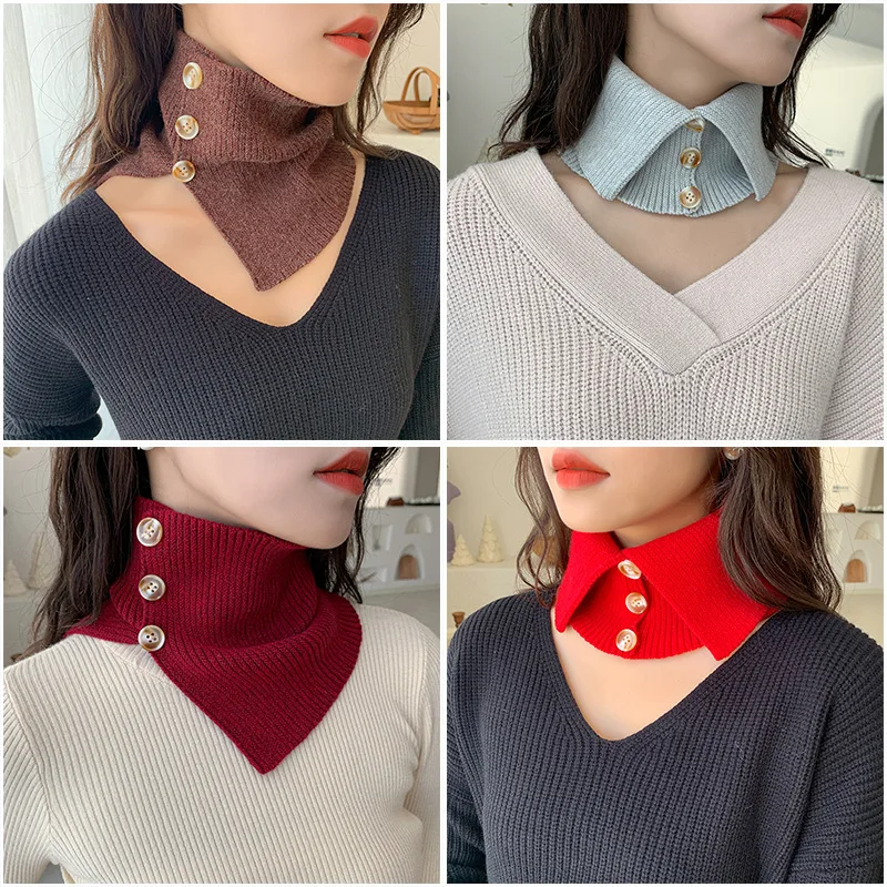 

Autumn Winter Women Knitted Scarf Turtleneck Warm Protect Cervical Spine Stretch Knitted Fake Collar High Neck Pullover Bib