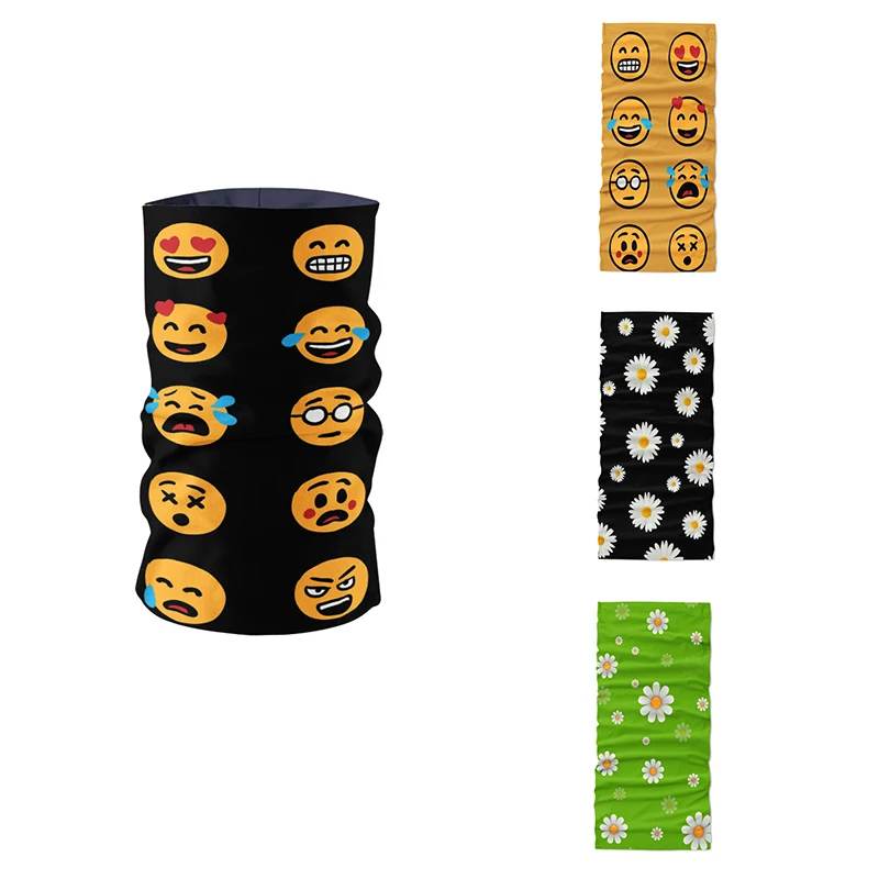 

New 3D Printed Headscarf Funny Expression Pattern Bandana Women Little Daisy Handkerchief Outdoor Sports Cycling Dust Mask buffe