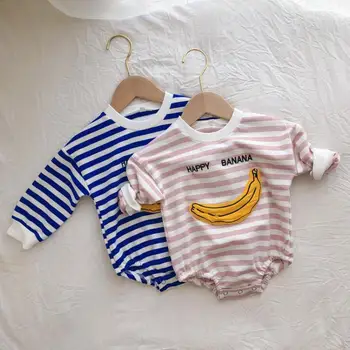 

Autumn Cute Banana Printed Baby Boys Long Sleeve Bodysuit Baby Girls Striped Jumpsuit Cotton Casual Baby Clothes