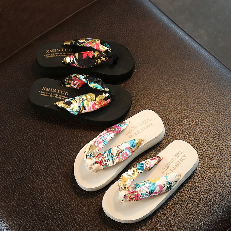 Summer Children Woman Girls Casual Slippers Flip-flops Non-slip Satin Printing Candy Color Parent-child Vacation Beach Sandals