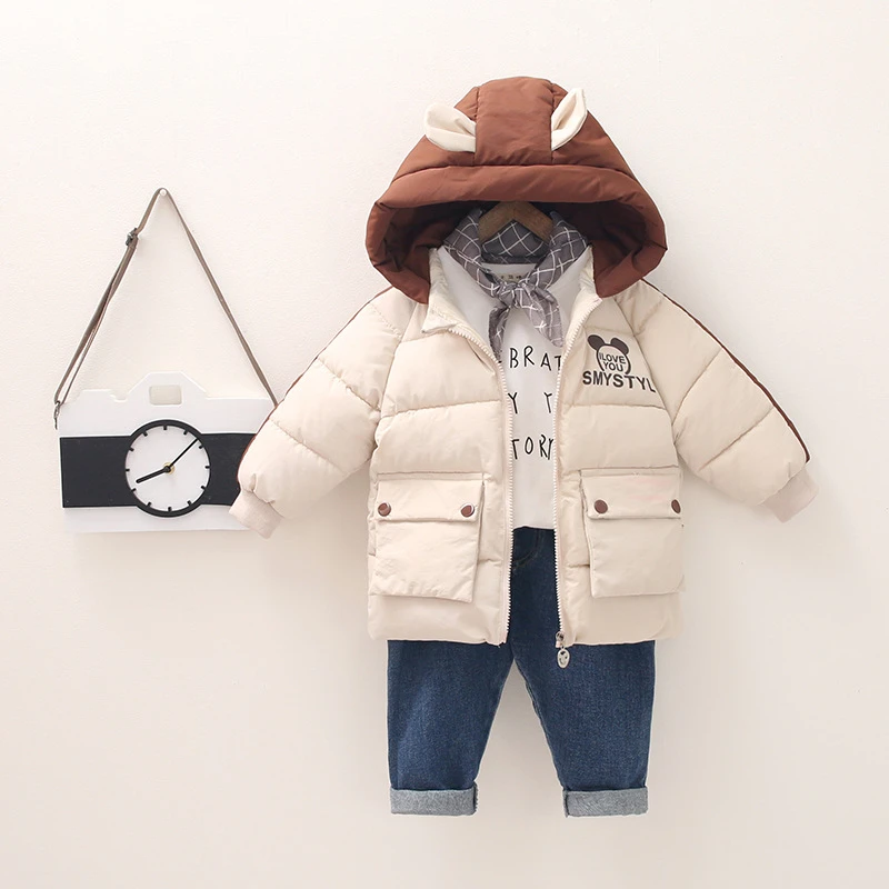 beige Детская одежда осенне-зимние хлопковые куртки-пуховики для девочек и мальчиков теплые зимние комбинезоны детская одежда детская верхняя одежда - Цвет: beige