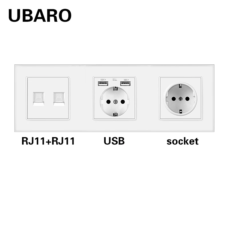 Настенная розетка UBARO ЕС Россия RJ45 RJ11 TV HDMI с черной закаленной стеклянной рамкой