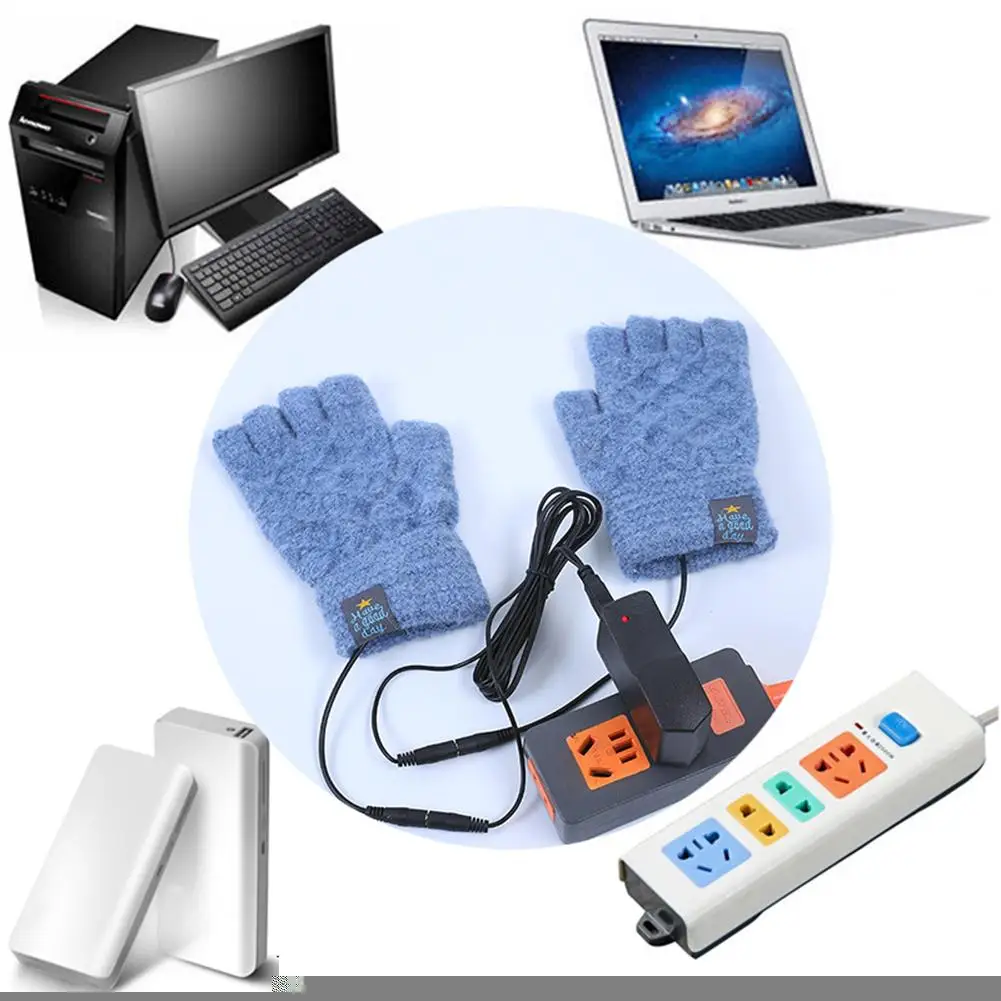 Мужские и женские USB перчатки с подогревом USB для рук теплые зимние перчатки без пальцев для дома, ежедневного кемпинга, работы