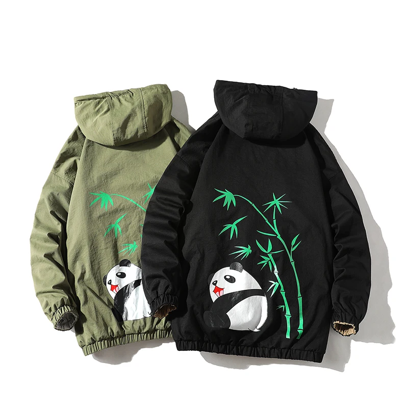 

Panda Pattern Print Jackets and Hooded Coats Korean Fashion Original Reversible Jacket for Men Autumn Clothing Streetwear Homme