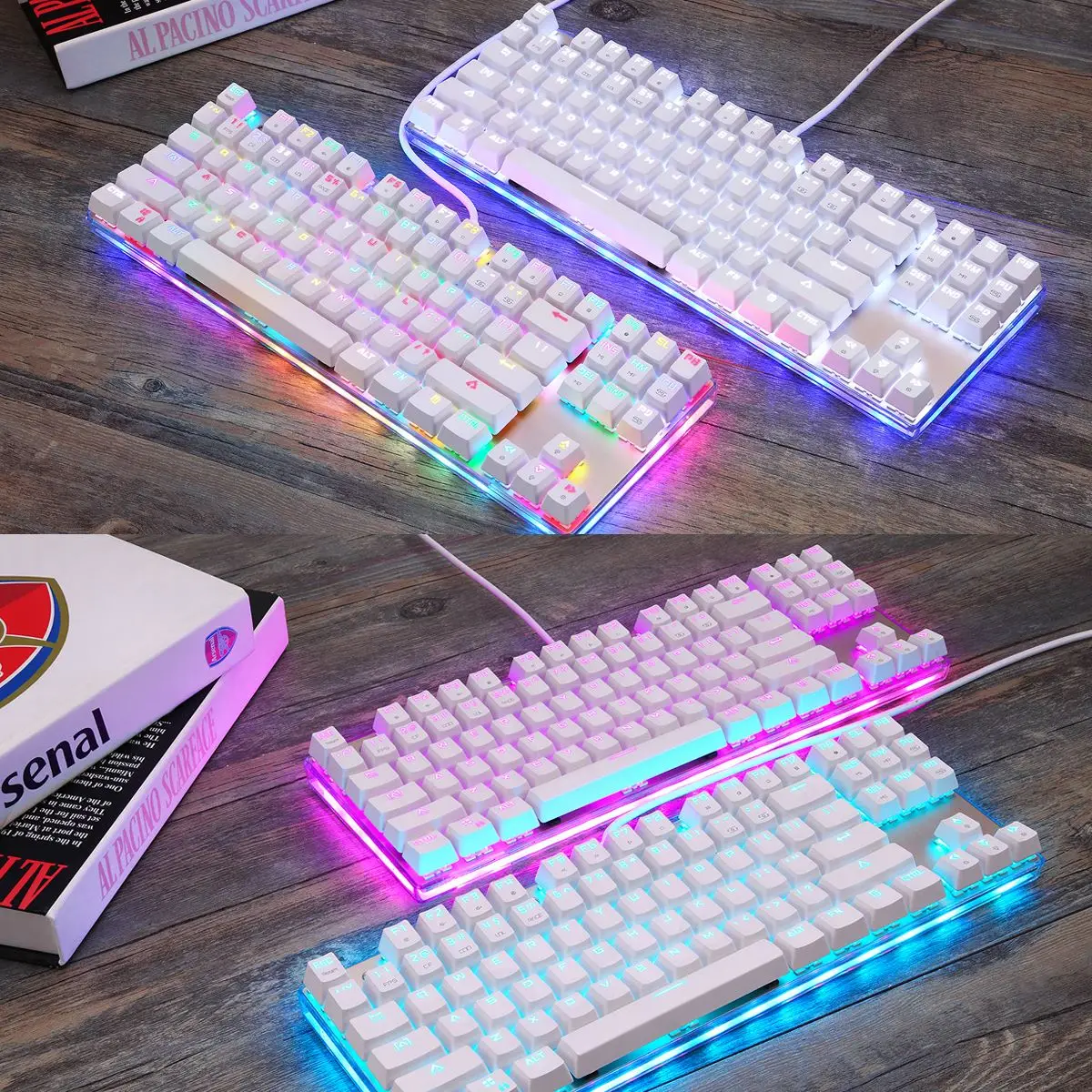 K87S Высококачественная Механическая белая клавиатура Проводная 87 клавиш RGB подсветка американская клавиатура профессиональные игровые клавиатуры