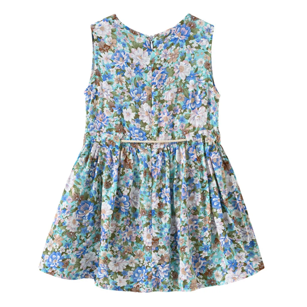 Toddler Baby Kids girls dress Floral Flowers Ruched Strap Summer Princess Dress 2-7 Years old children clothes summer #B