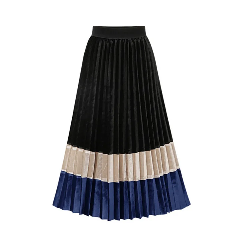 

Autumn Coloured Velvet Pleated Skirt Women 2019 High Waist Midi Womens Skirts Female Faldas Largas Mujer Para Fiesta