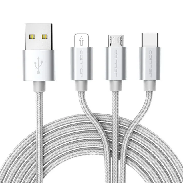 Серебристый Jellico 3в1 USB кабель для iPhone X 8 7 6 кабель Micro usb type C кабель для samsung S9 S8 кабель быстрой зарядки 3A шнур зарядного устройства - Цвет: Серебристый
