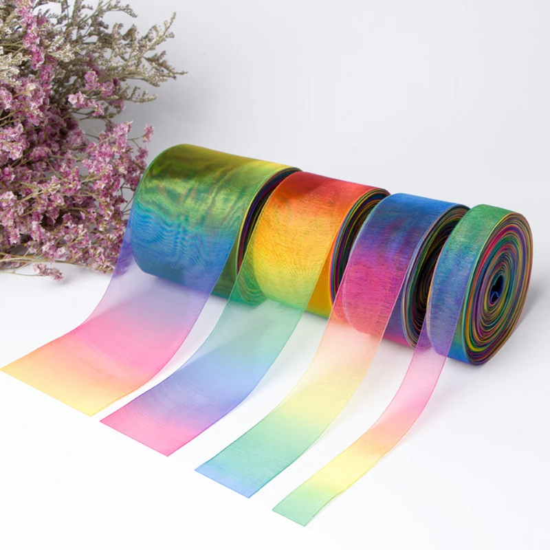 5 Yards/Roll 6 9 16 19 25 38mm Gradient Colors Rainbow Printed Organza Ribbon for Hair Bows DIY Handmade Materials Gift Wrapping organza ribbon,ribbon supplies,wrapping ribbon,ribbon decoration